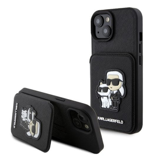 Karl Lagerfeld  PU Saffiano Card Slot Stand Karl and Choupette Zadní Kryt pro iPhone 15 Black