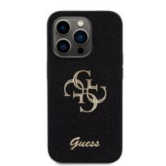 Guess  PU Fixed Glitter 4G Metal Logo Zadní Kryt pro iPhone 15 Pro Black