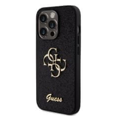 Guess  PU Fixed Glitter 4G Metal Logo Zadní Kryt pro iPhone 15 Pro Black