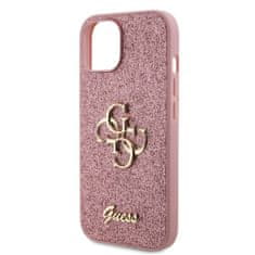 Guess  PU Fixed Glitter 4G Metal Logo Zadní Kryt pro iPhone 15 Pink