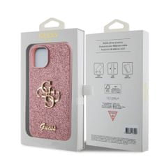 Guess  PU Fixed Glitter 4G Metal Logo Zadní Kryt pro iPhone 15 Pink