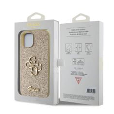 Guess  PU Fixed Glitter 4G Metal Logo Zadní Kryt pro iPhone 13 Gold