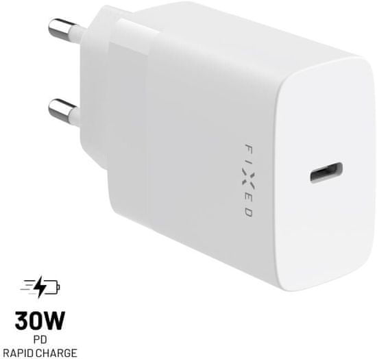 FIXED síťová nabíječka, USB-C, PD, 30W, bílá