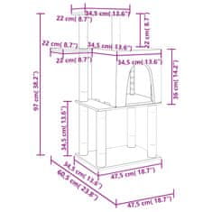 Greatstore Škrabadlo pro kočky se sisalovými sloupky světle šedé 97 cm