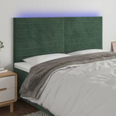 Vidaxl Čelo postele s LED tmavě zelené 200x5x118/128 cm samet