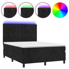 Greatstore Box spring postel s matrací a LED černá 140x190 cm samet