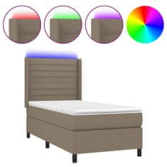 Greatstore Box spring postel s matrací a LED taupe 90x200 cm textil