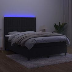 Greatstore Box spring postel s matrací a LED černá 140x190 cm samet