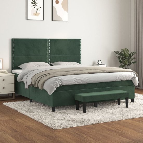 Greatstore Box spring postel s matrací tmavě zelená 180x200 cm samet