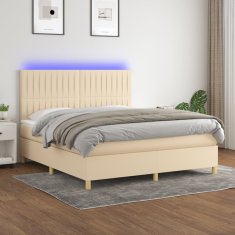 shumee Box spring postel s matrací a LED krémová 160x200 cm textil