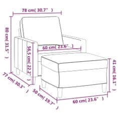 Vidaxl Křeslo s podnožkou světle šedé 60 cm samet