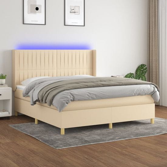 shumee Box spring postel s matrací a LED krémová 160x200 cm textil