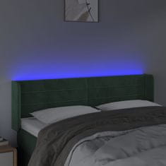 Vidaxl Čelo postele s LED tmavě zelené 147 x 16 x 78/88 cm samet