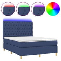 Vidaxl Box spring postel s matrací a LED modrá 140x190 cm textil