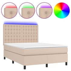 Vidaxl Box spring postel matrace a LED cappuccino 140x190cm umělá kůže