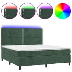 Greatstore Box spring postel s matrací a LED tmavě zelená 180x200 cm samet