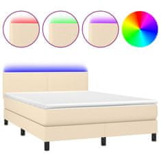 Greatstore Box spring postel s matrací a LED krémová 140x190 cm textil