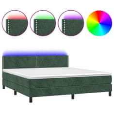 Greatstore Box spring postel s matrací a LED tmavě zelená 180x200 cm samet