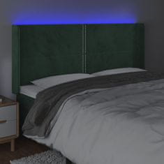 Vidaxl Čelo postele s LED tmavě zelené 183 x 16 x 118/128 cm samet