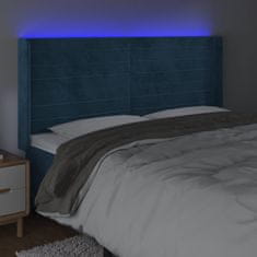 Vidaxl Čelo postele s LED tmavě modré 163 x 16 x 118/128 cm samet