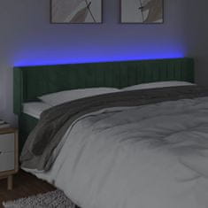 Vidaxl Čelo postele s LED tmavě zelené 163 x 16 x 78/88 cm samet