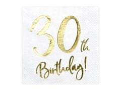 PartyDeco Ubrousky papírové "30th Birthday" 33x33cm, 20ks