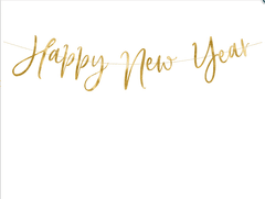 PartyDeco Závěsný baner nápis "Happy New Year" zlatý 66x18cm