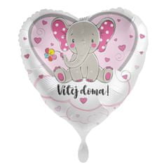 Amscan Srdce Vítej doma! Sloník růžový CZ 43 cm - fóliový balónek