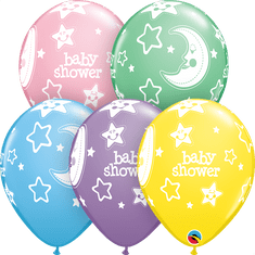 Qualatex Potisk Babyshower měsíc a hvězdy 11"/28 - 6ks Balónek Qualatex