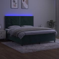 Greatstore Box spring postel s matrací a LED tmavě zelená 180x200 cm samet