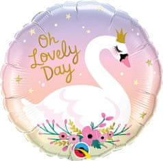 Qualatex Kruh - Labuť "Oh Lovely day" 18"/45cm fóliový balónek