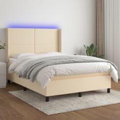 shumee Box spring postel s matrací a LED krémová 140x190 cm textil