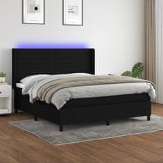 Greatstore Box spring postel s matrací a LED černá 160x200 cm textil