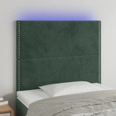 Vidaxl Čelo postele s LED tmavě zelená 90x5x118/128 cm samet