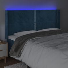 Vidaxl Čelo postele s LED tmavě modré 183 x 16 x 118/128 cm samet