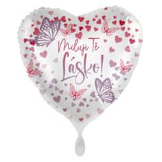Amscan Srdce Miluji tě Lásko! motýlci CZ 43 cm - fóliový balónek