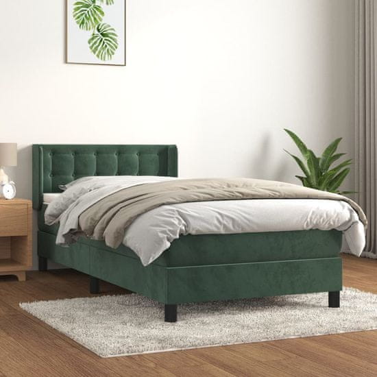 Greatstore Box spring postel s matrací tmavě zelená 90x190 cm samet