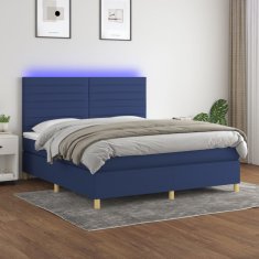 Vidaxl Box spring postel s matrací a LED modrá 160x200 cm textil