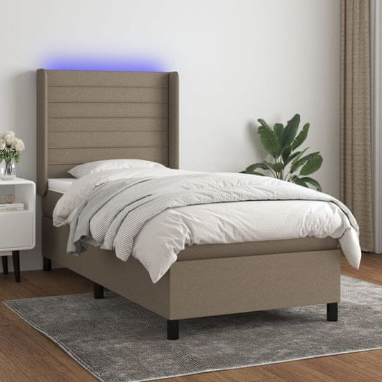 Greatstore Box spring postel s matrací a LED taupe 90x200 cm textil