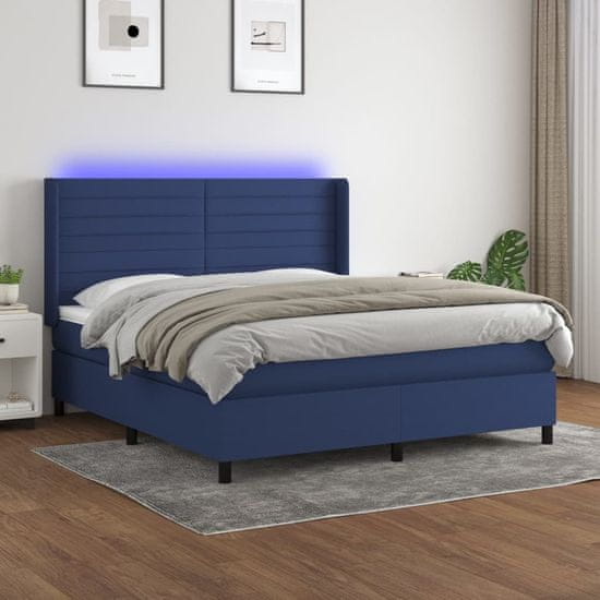 Greatstore Box spring postel s matrací a LED modrá 180x200 cm textil