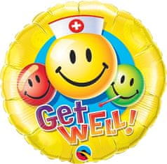 Qualatex Kruh - Úsměvy "Get well!" 18"/45cm fóliový balónek