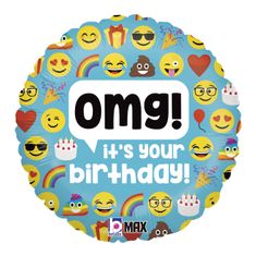 Grabo Emoji OMG Birthday 18"/46cm fóliový balónek nafukovací