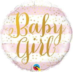 Qualatex Kruh - proužky Baby girl 18"/45cm fóliový balónek