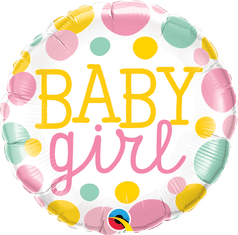 Qualatex Kruh - Puntíky Baby girl 18"/46cm fóliový balónek