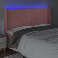 Vidaxl Čelo postele s LED růžové 183 x 16 x 118/128 cm samet