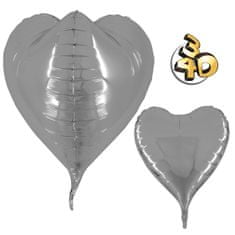 Grabo Srdce 3D stříbrné 23"/58cm fóliový balónek nafukovací