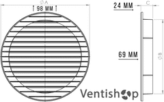 airRoxy AOZs 70 mm PVC větrací mřížka kruhová s přírubou a jemnou mřížkou, šedá