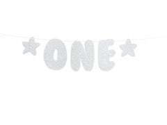 PartyDeco Závěsný baner "ONE" s hvězdičkami, stříbrný