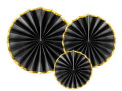 PartyDeco Rozeta dekorační "Černé se zlatými okraji" 3ks