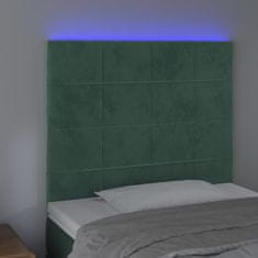 Greatstore Čelo postele s LED tmavě zelená 90x5x118/128 cm samet